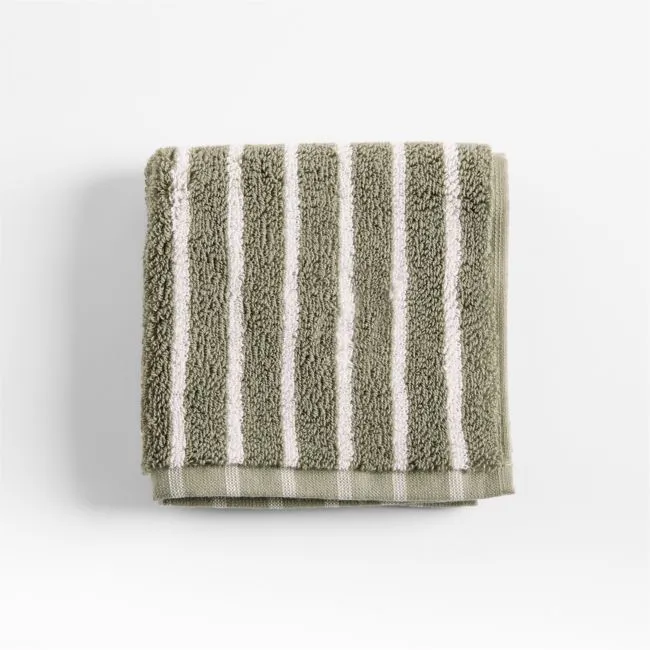 Classic Organic Turkish Cotton Shadow Sage and Pampas Ivory Stripe Washcloth
