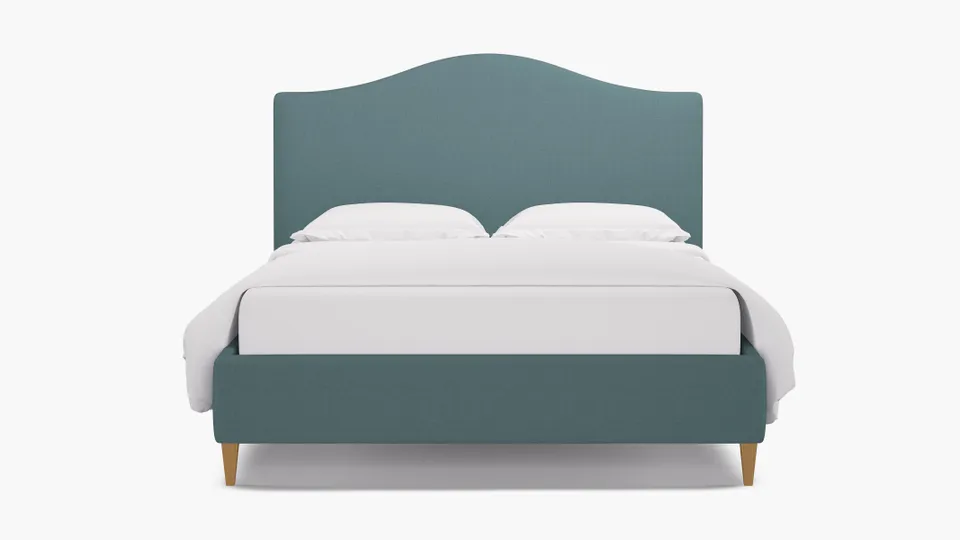 Camelback Bed, Seaglass Everyday Linen, Natural Square Tapered Leg, Queen