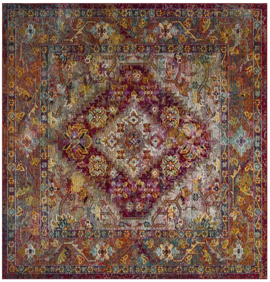Arlo Home Woven Area Rug, CRS507B, Light Blue/Fuchsia,  7' X 7' Square