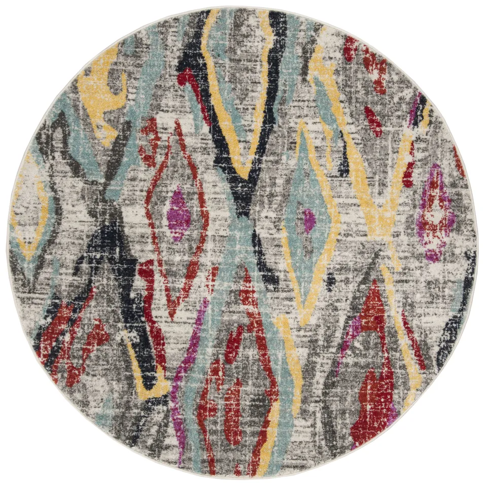 Arlo Home Woven Area Rug, ADR209F, Light Grey/Red,  6' X 6' Round