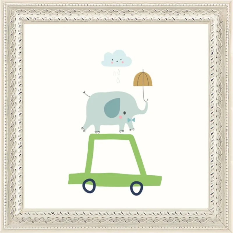 Retro Elephant and Car by Sarah Betz - Little Cube for Artfully Walls