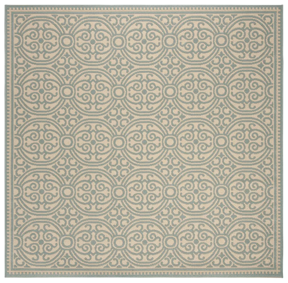 Arlo Home Indoor/Outdoor Woven Area Rug, LND134K, Aqua/Cream,  6' 7" X 6' 7" Square