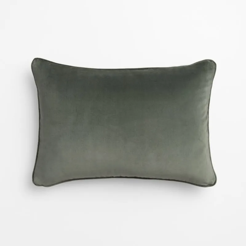 Soft Focus Organic Cotton Velvet 22"x15" Clover Green Throw Pillow with Down-Alternative Insert by Laura Harrier and Tiffany Howell
