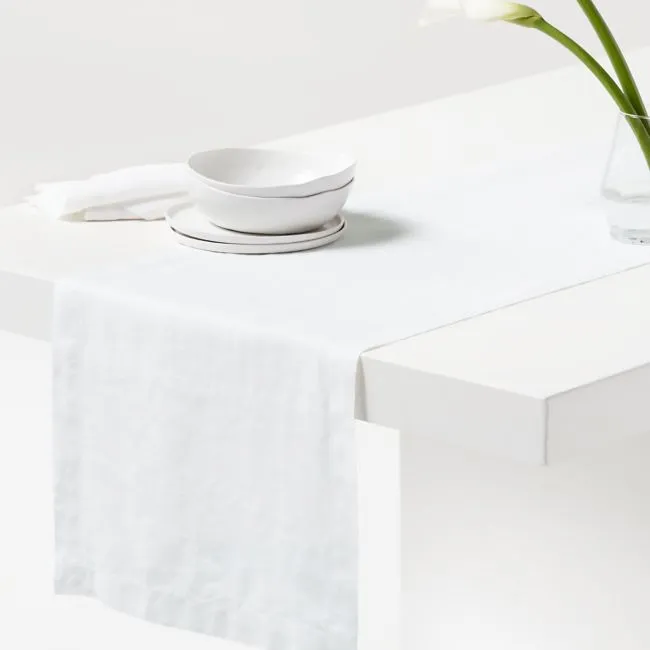 Marin 120" White European Linen Table Runner
