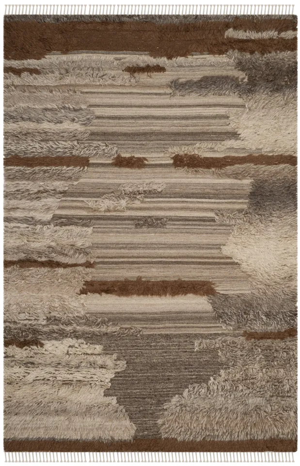 Arlo Home Hand Knotted Area Rug, KNY225A, Grey/Brown,  6' X 9'