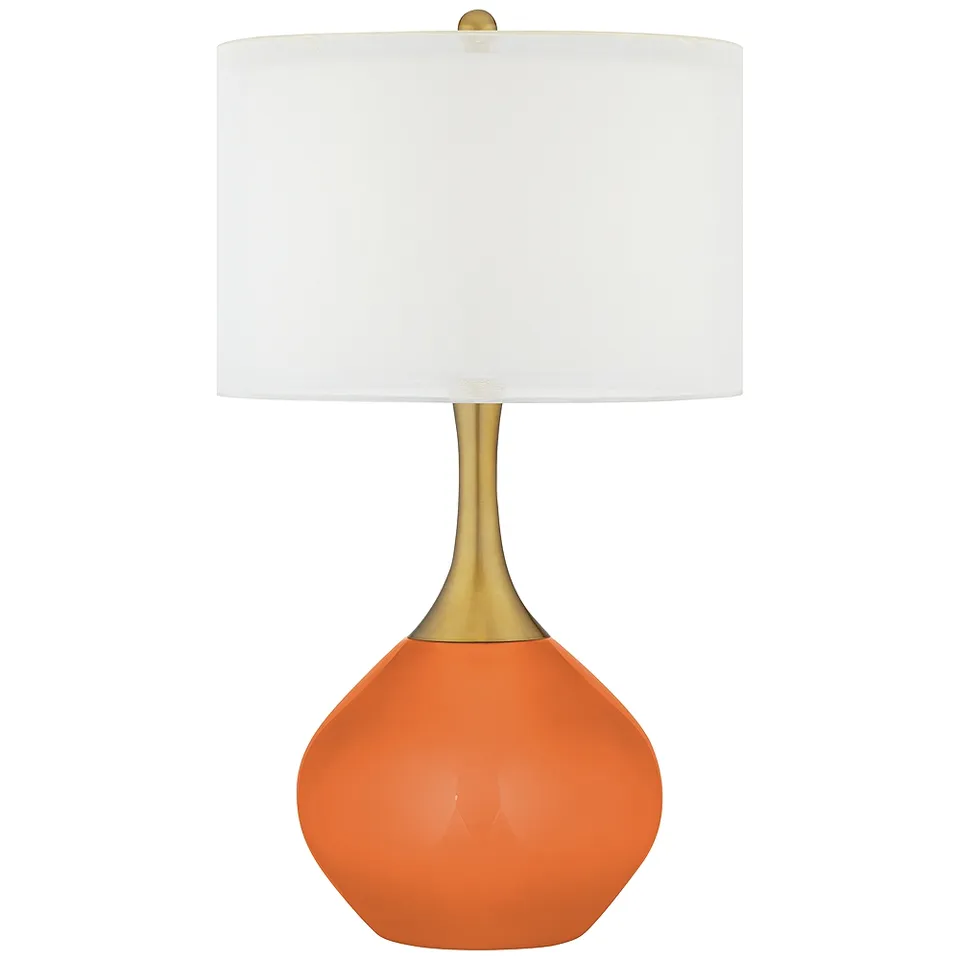 Color Plus Nickki Brass 30 1/2" High Celosia Orange Modern Table Lamp