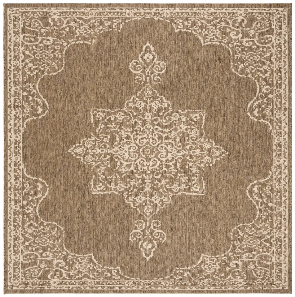 Arlo Home Indoor/Outdoor Woven Area Rug, LND180A, Cream/Beige,  6' 7" X 6' 7" Square