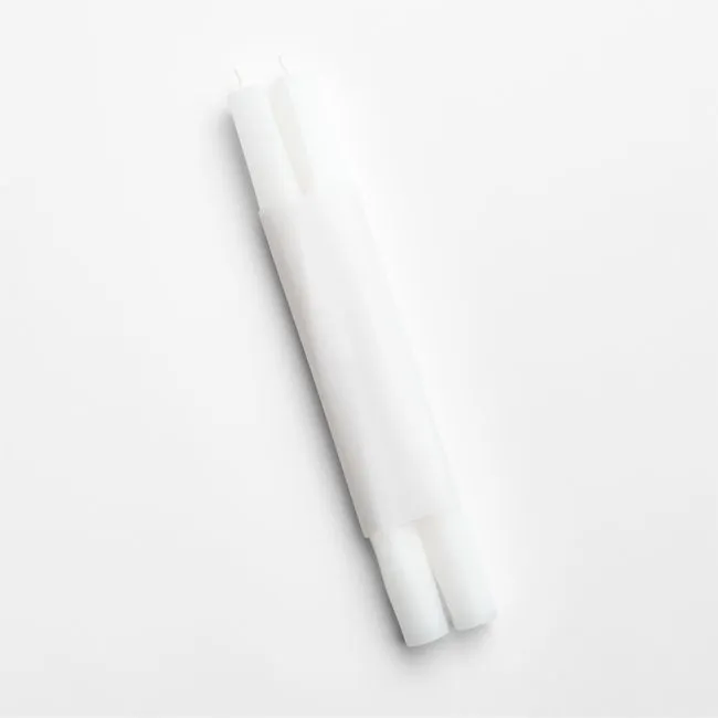 10" White Square Twisted Tapers, Set of 2