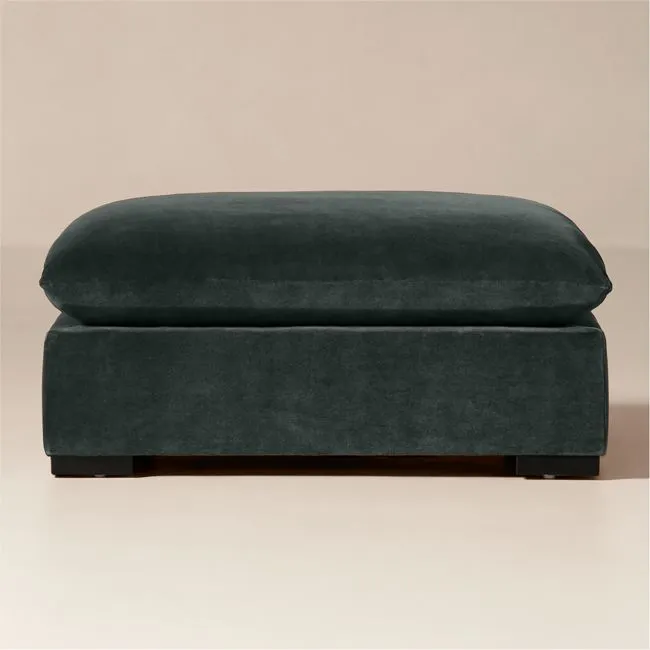 Deseo Grey Blue Performance Velvet Standard Depth Ottoman