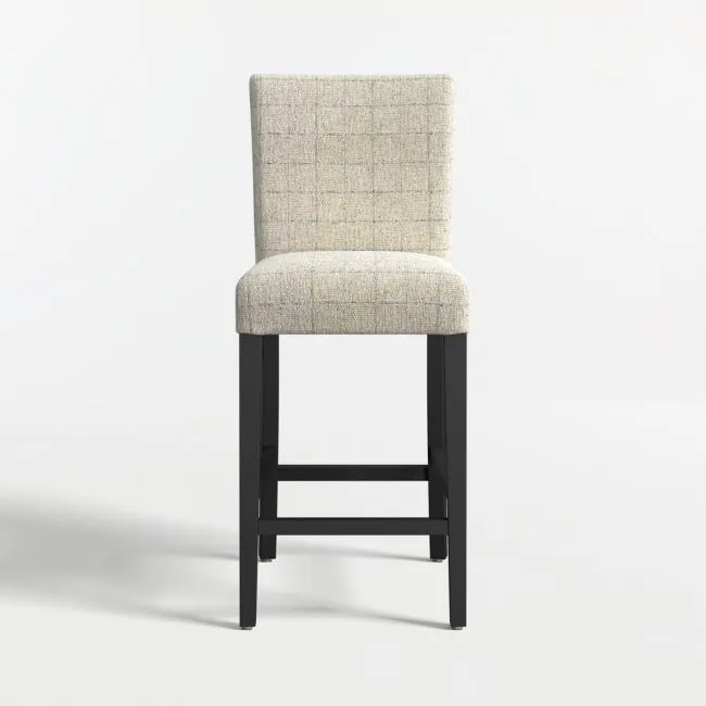 Lowe Topaz Check Upholstered Counter Stool with Ebony Wood Legs