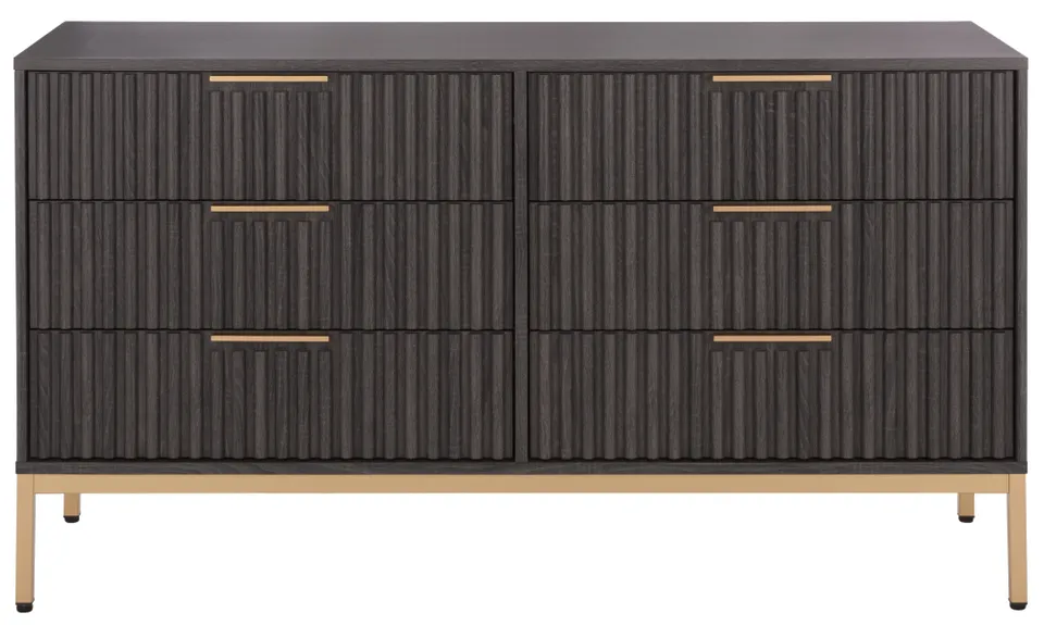 Lylia 6 Drawer Dresser - Distressed Black / Gold