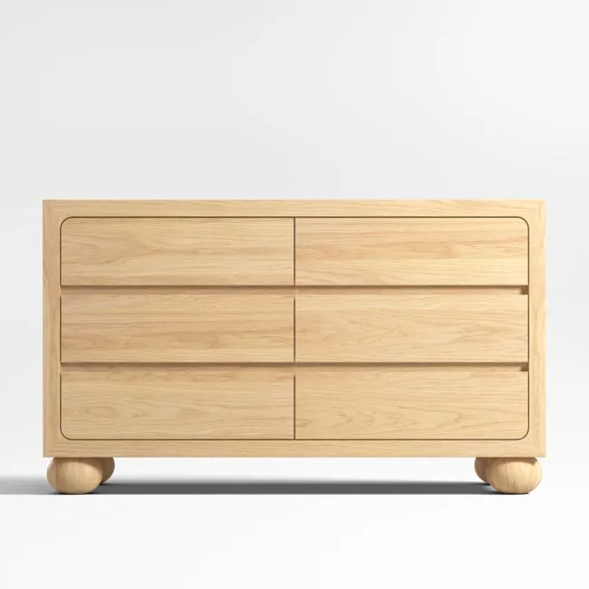 Emery 52" Natural Oak Wood Wide 6-Drawer Kids Dresser