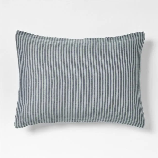 Supersoft Deep Indigo Striped Organic Cotton Gauze Kids Pillow Sham
