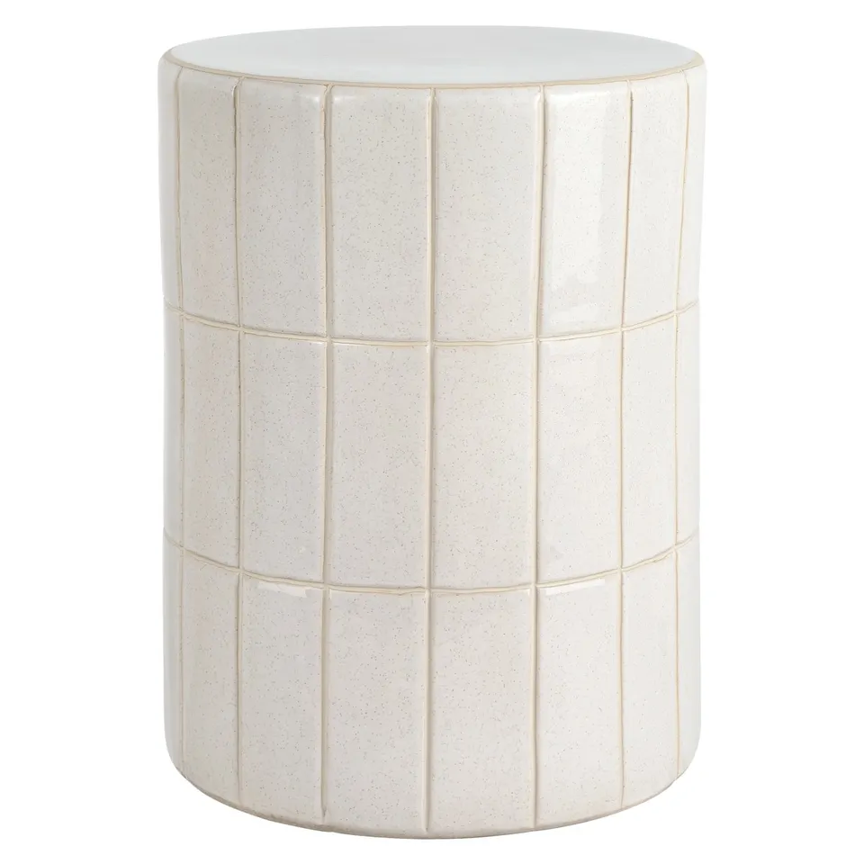 Karo 17.25" Ceramic Gloss Finish Tile Hourglass Garden Stool - White