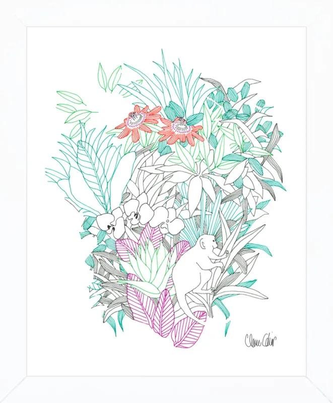Passionflowers, orchids and the squirrel monkey  by Claire Colin for Artfully Walls