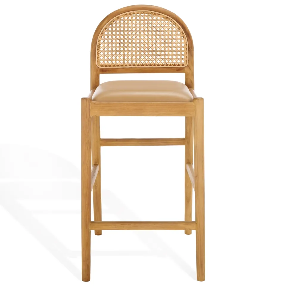 Laylie Rattan & Leather Counter Stool - Tan/Natural