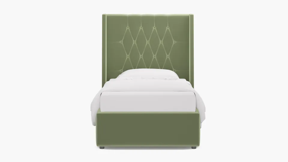 Tufted Wingback Bed, Celadon Performance Plush Velvet, Twin