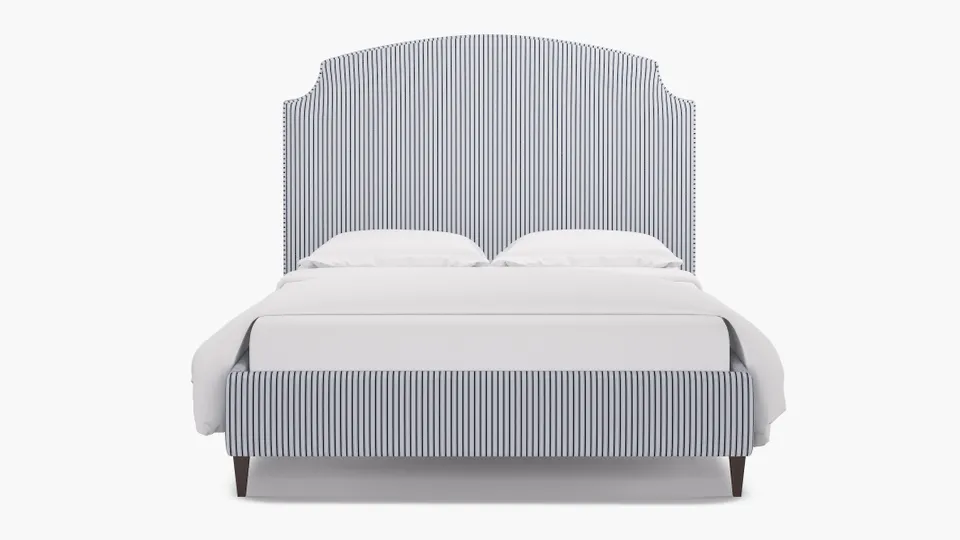 Cove Bed, Navy Classic Ticking Stripe, Espresso Square Tapered Leg, King