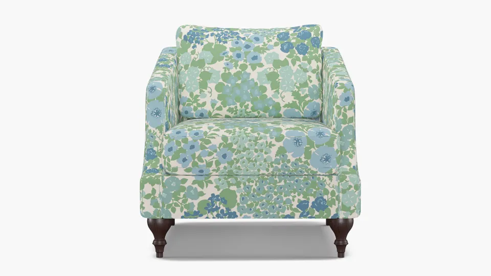 Slope Arm Chair, Mist Million Flowers, Espresso Turned Wood Leg