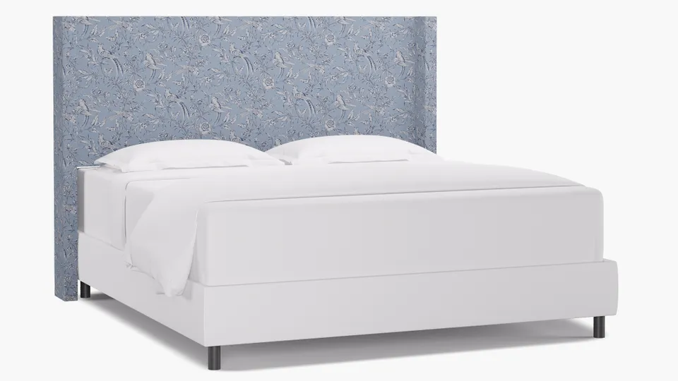 Modern Wingback Headboard, Blue Aviary, King