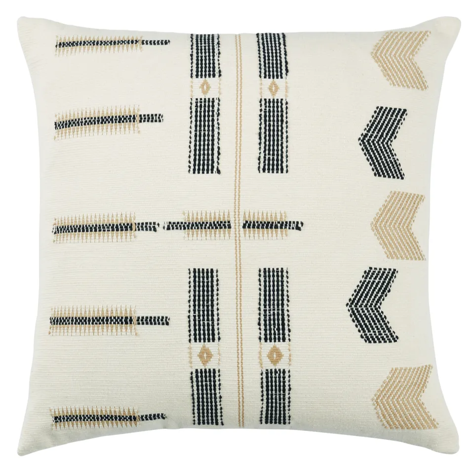 Longkhum NGW40 Handmade Tribal Cream And Black Pillow Cover (18")