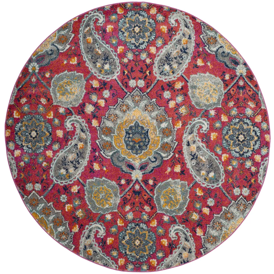 Arlo Home Woven Area Rug, MAD600A, Fuchsia/Gold,  6' 7" X 6' 7" Round