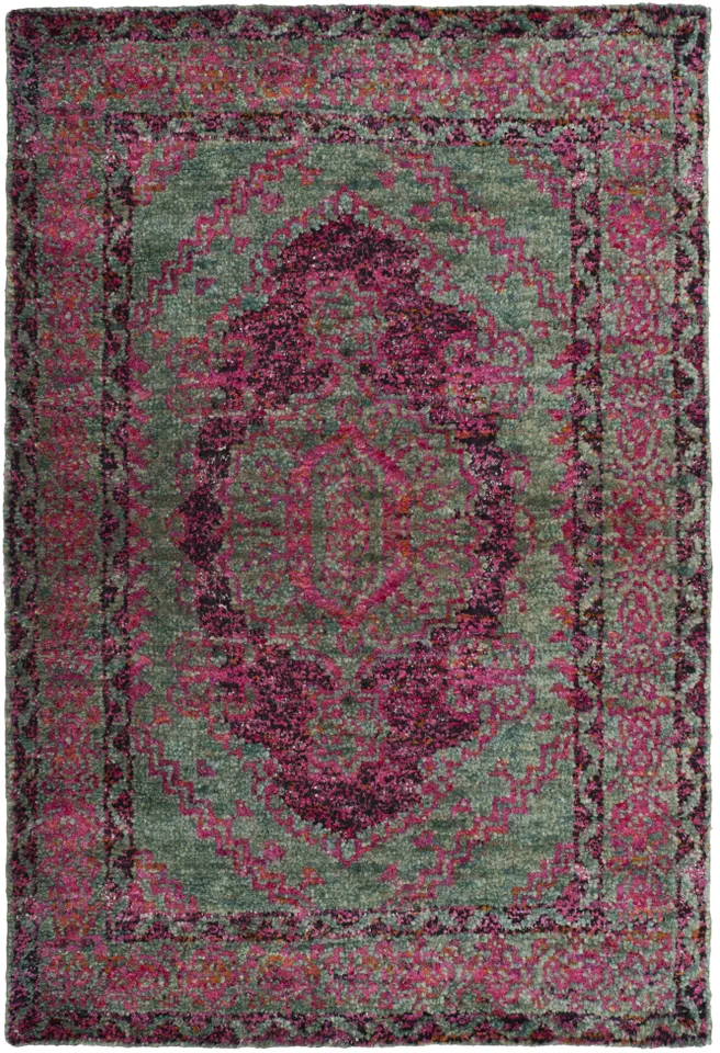 Arlo Home Hand Knotted Area Rug, TGR605A, Slate Blue/Fuchsia,  4' X 6'