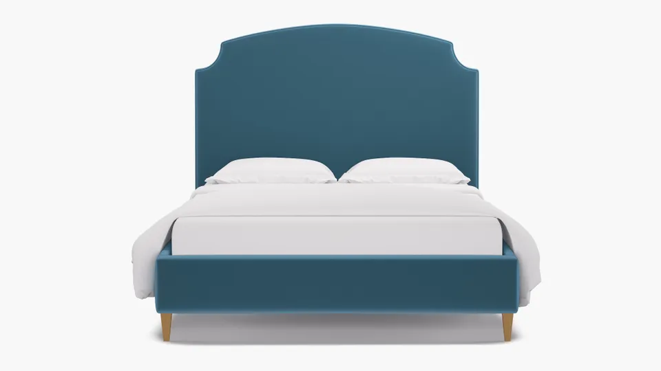 Cove Bed, French Performance Plush Velvet, Natural Square Tapered Leg, Queen