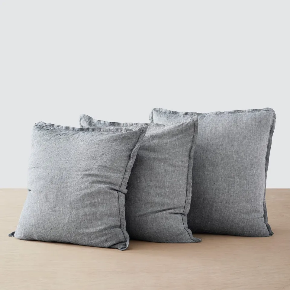 The Citizenry Stonewashed Linen Euro Shams Set of 3 | Indigo Chambray