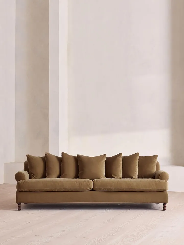 Audrey Four Seater Sofa, Velvet, Truffle, US