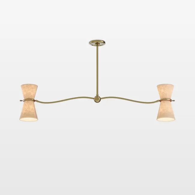 Gable Linear Antique Natural Brass Chandelier with Oyster Shade 54"