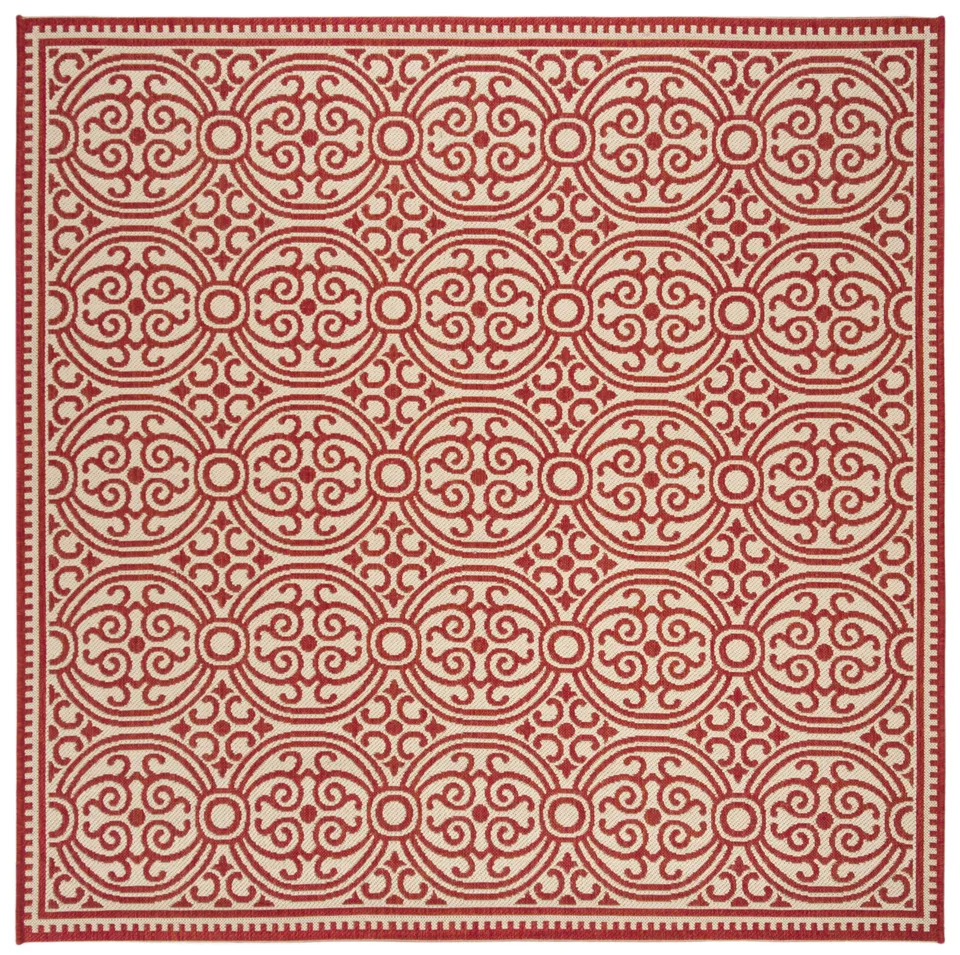 Arlo Home Indoor/Outdoor Woven Area Rug, LND134Q, Red/Cream,  6' 7" X 6' 7" Square