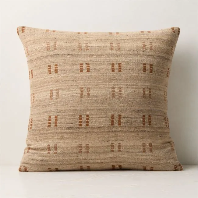 Castilla Sand and Brown Wool and Silk Throw Pillow Cover 20"x20"