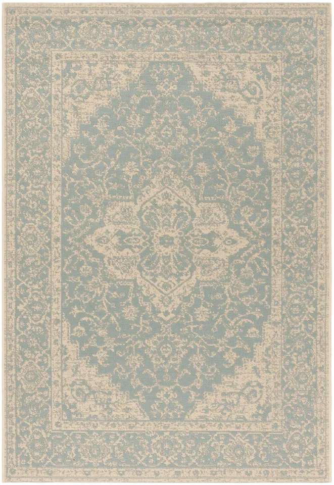 Arlo Home Indoor/Outdoor Woven Area Rug, LND137K, Aqua/Cream,  5' 1" X 7' 6"