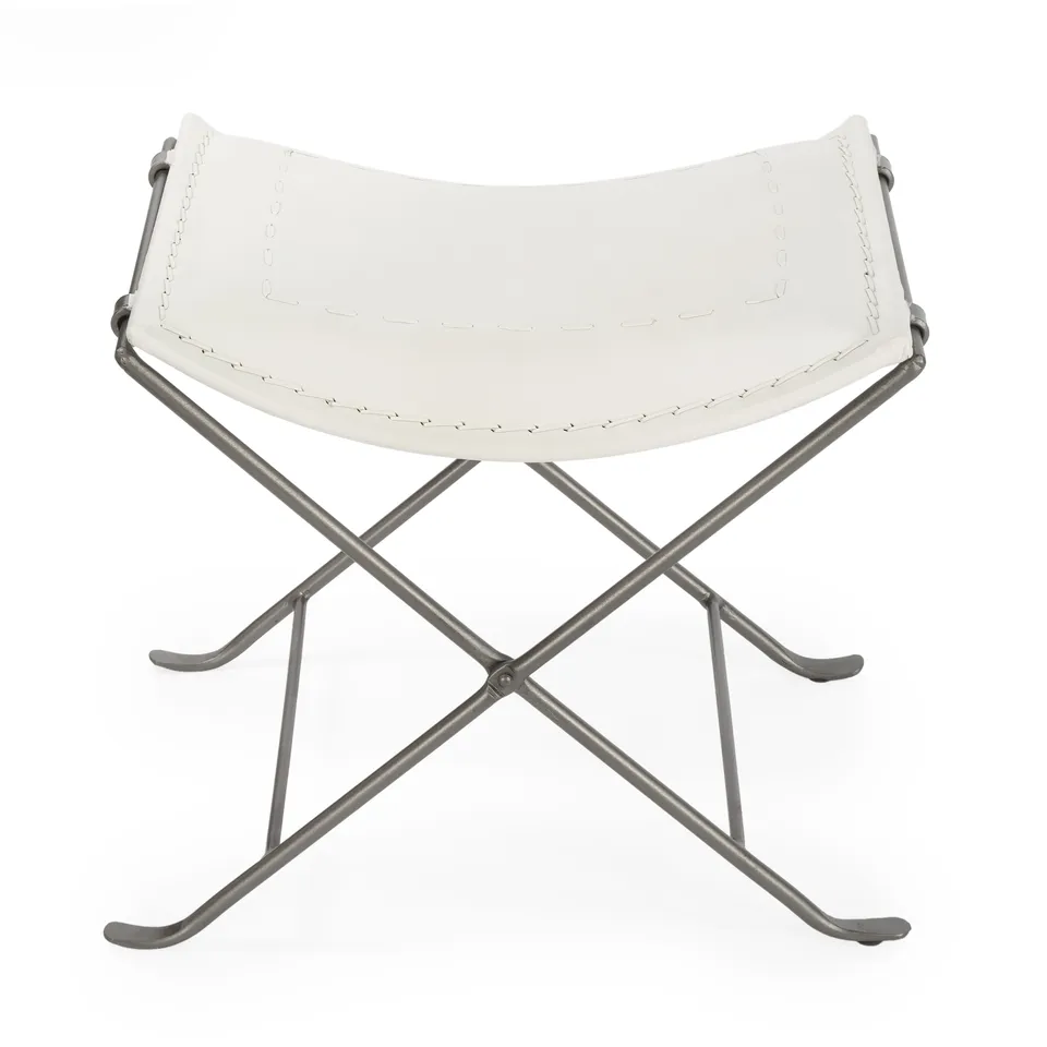 Melton White Leather Stool