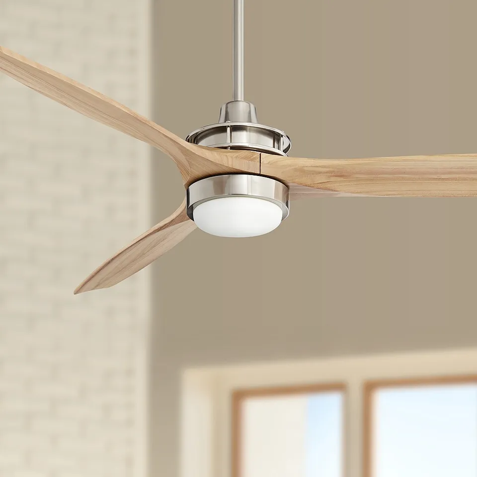 52" Casa Windspun Nickel Natural Wood LED Ceiling Fan with Remote