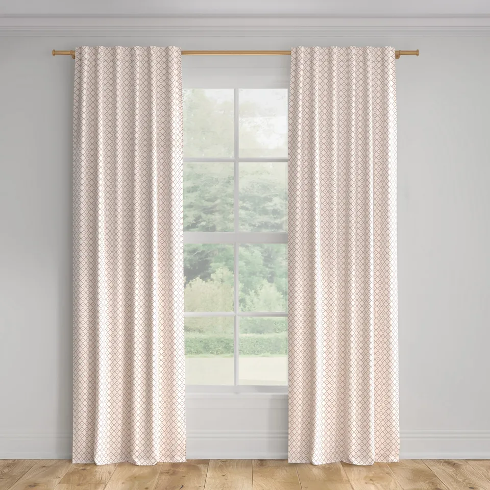 Printed Linen Curtain, Rosewood Petite Lattice, 50" x 96", Blackout