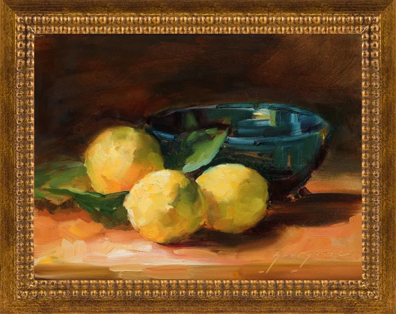 Lemons and Blue Bowl by Georgesse Gomez for Artfully Walls