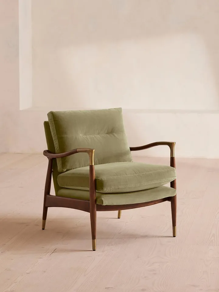 Theodore Armchair, Velvet, Lichen, US