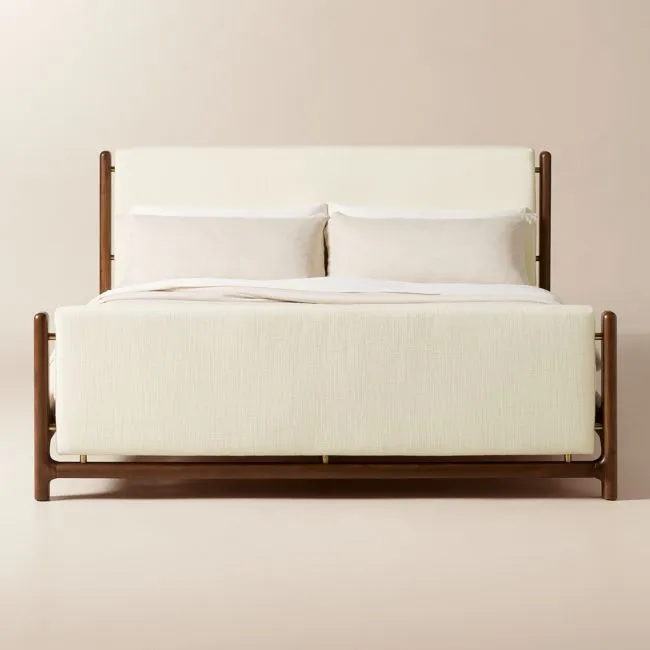 Tavola Walnut and Warm White Upholstered King Bed
