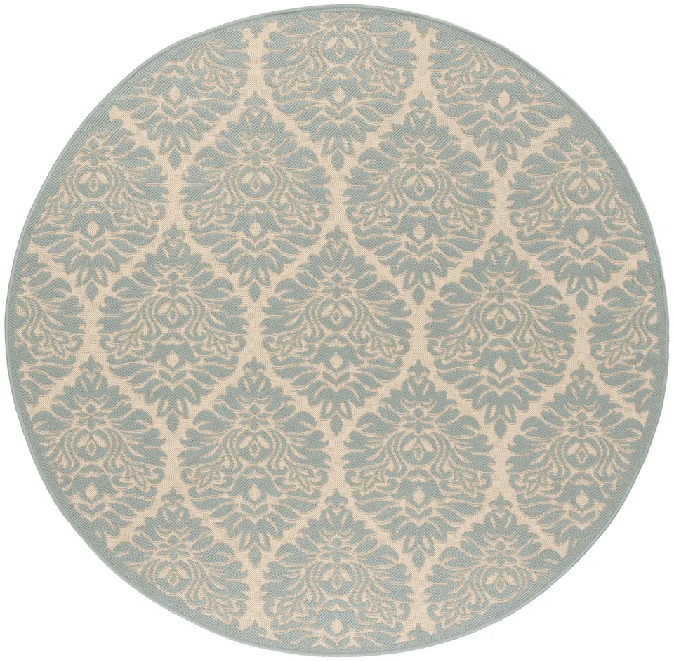 Arlo Home Indoor/Outdoor Woven Area Rug, LND135L, Cream/Aqua,  6' 7" X 6' 7" Round