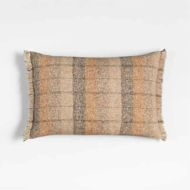 Agnes Woven Wool Blend Fringe Stripe 24"x16" Moroccan Ocher Throw Pillow with Down-Alternative Insert