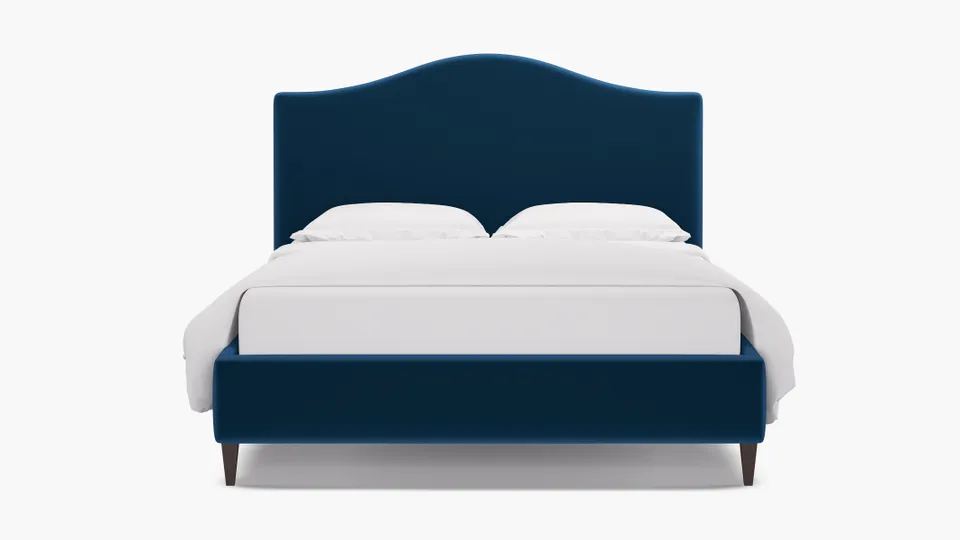 Camelback Bed, Royal Performance Velvet, Espresso Square Tapered Leg, Twin