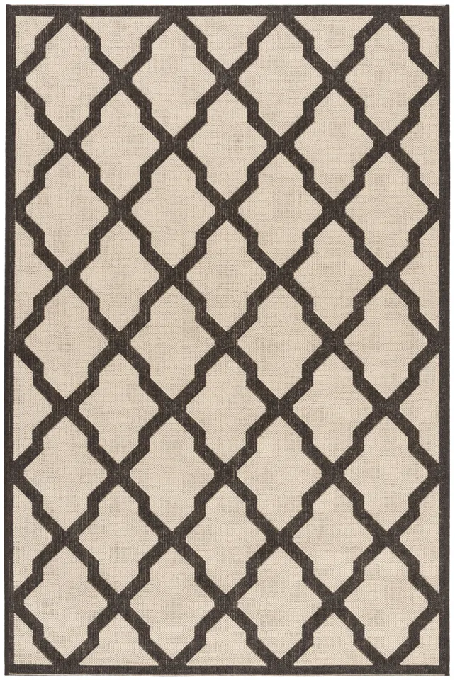 Arlo Home Indoor/Outdoor Woven Area Rug, LND122U, Cream/Brown,  4' X 6'