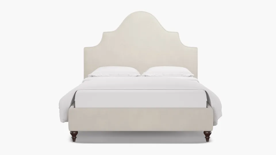 Statement Bed, White Performance Velvet, Espresso Traditional Turned Leg, Full