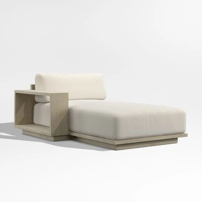Mallorca Wood Left-Arm Outdoor Chaise Lounge with Ivory Cushions