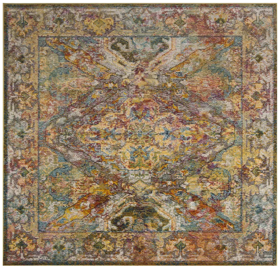 Arlo Home Woven Area Rug, CRS516A, Light Blue/Orange,  7' X 7' Square