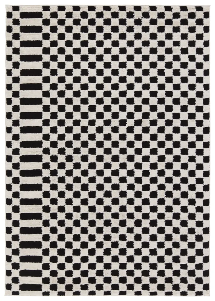 Label J Casa JID23 Geometric Ivory and Black Area Rug (5'3"x7')