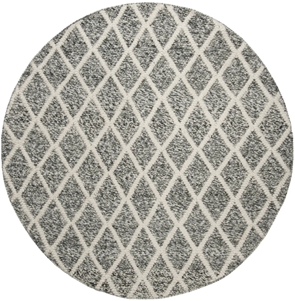 Arlo Home Hand Woven Area Rug, NAT711C, Ivory/Black,  6' X 6' Round