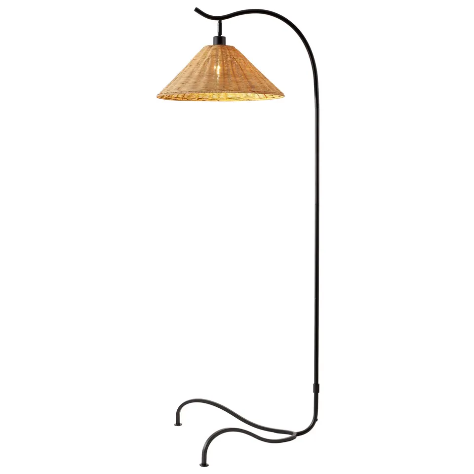 Hamako Iron / Rattan Floor Lamp - Black / Natural